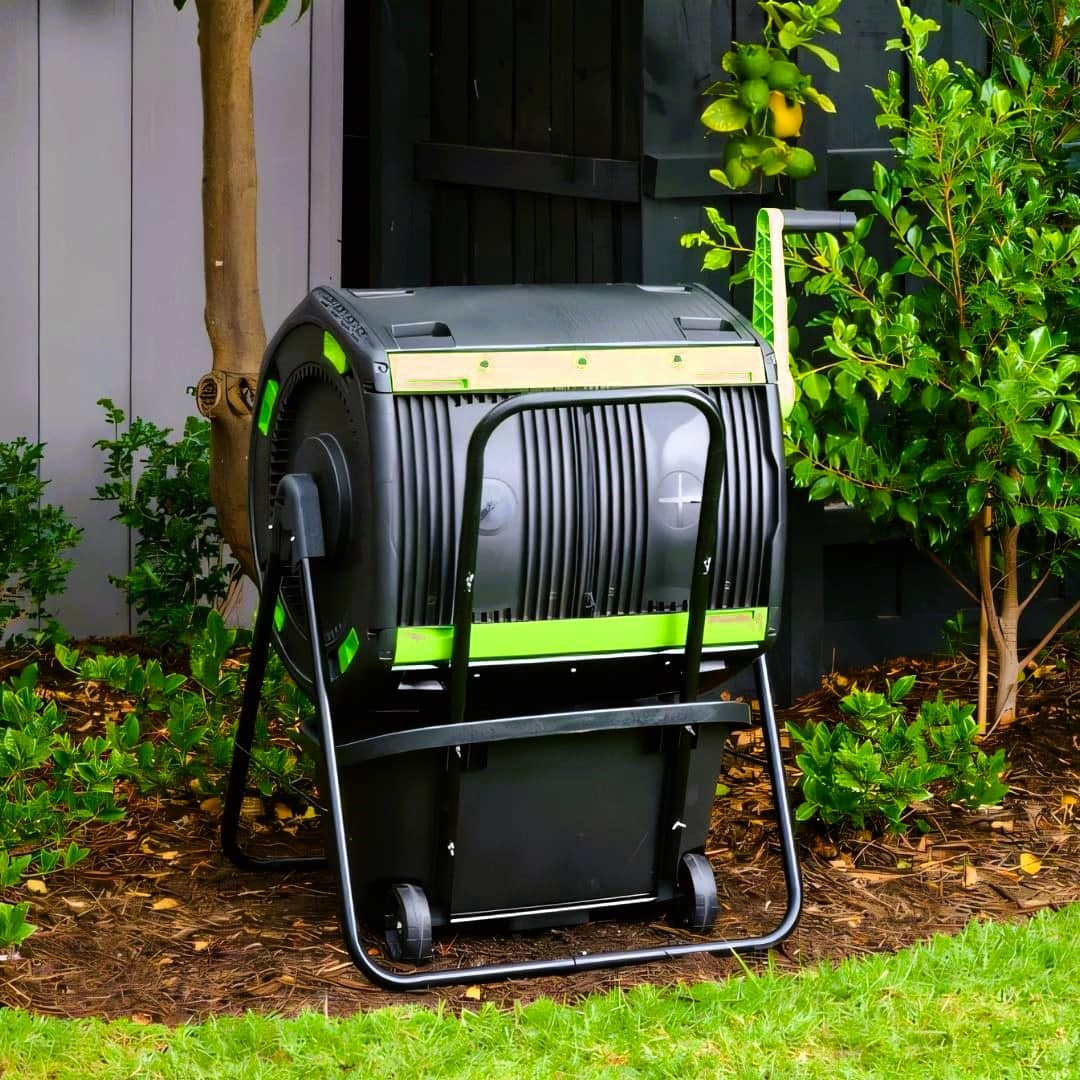 Compost tumbler in the garden 757